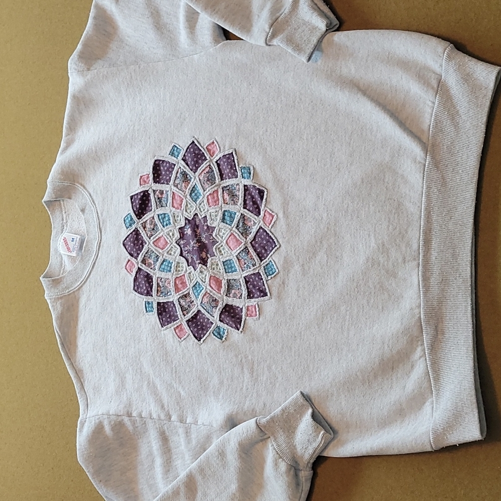 Vintage Quilt Patchwork Sweatshirt Handcrafted Sz Med USA Made 1990s Jerzees